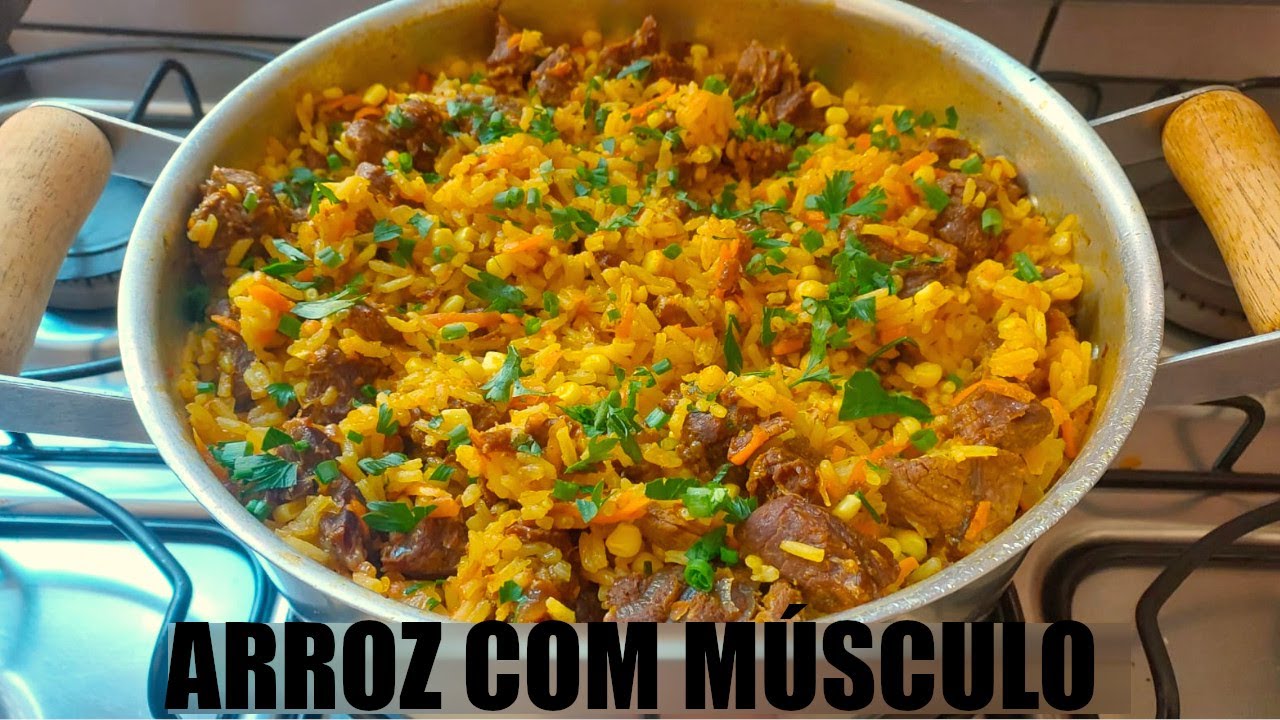 RECEITA DE ARROZ COM CARNE DE MÚSCULO!!  - REFEIÇÃO COMPLETA