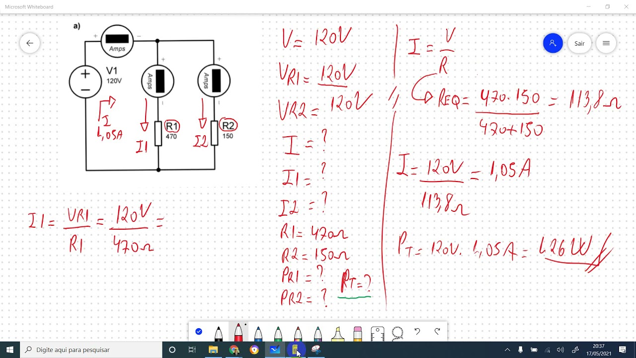 Calculando Tensão, Corrente e Potência de um circuito em Paralelo