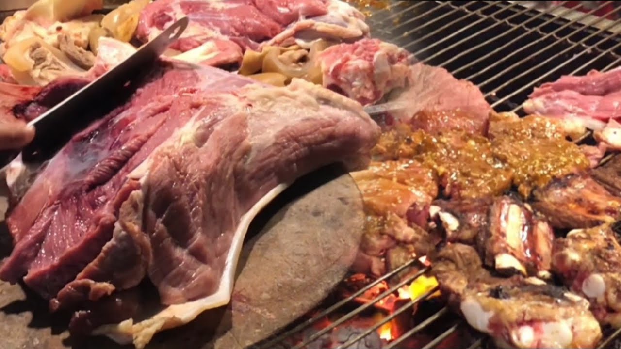 Grilled Ribs and Meat Beef with Prahok Sauce Delicious | Grilled Meat with Prahok Sauce Recipe
