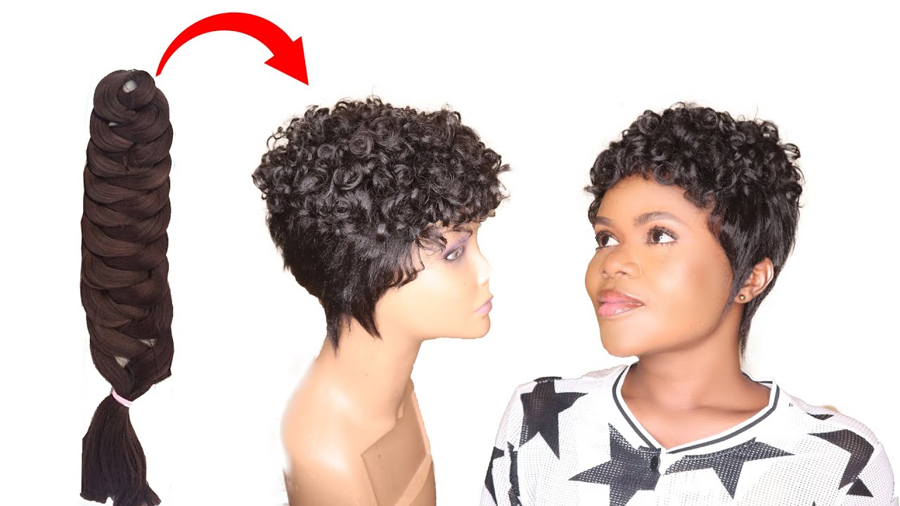 DIY Short Pixie Curl Wig Using Expression Braid Extension - No Closure Wig--