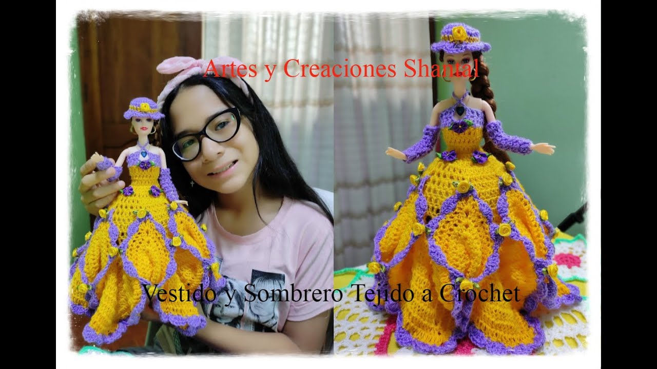 Vestido y Sombrero Para Muñeca a Crochet