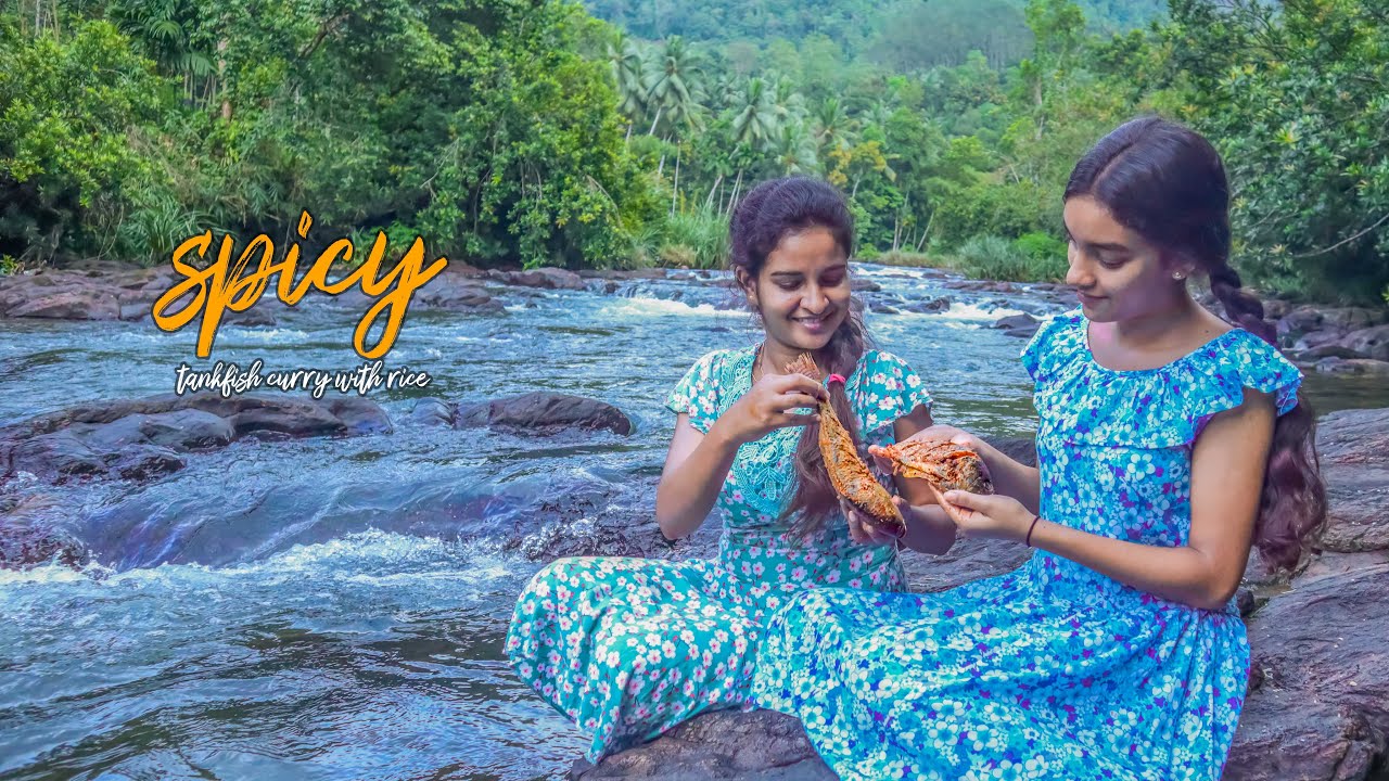 picnic day spicy tank fish curry and rice with my sister | village foods