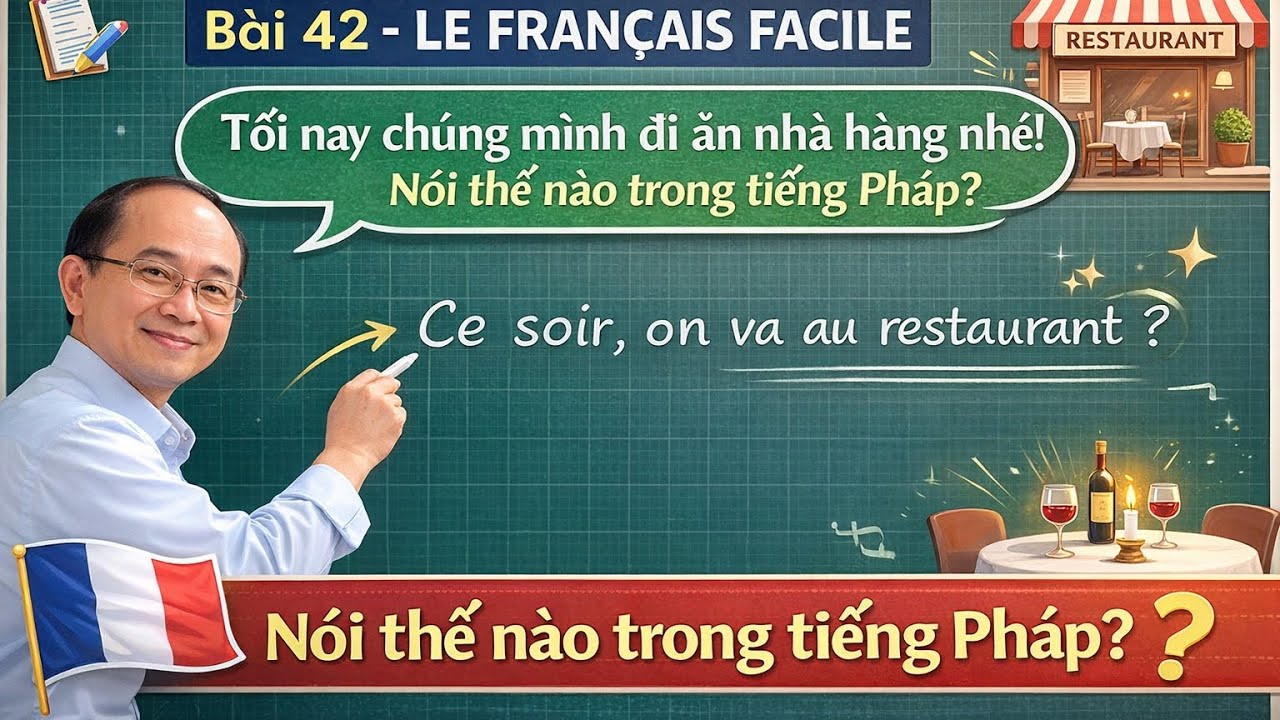 Bài 42-  LE FRANÇAIS FACILE: Tối nay chúng mình đi ăn nhà hàng nhé! Nói thế nào trong tiếng Pháp?