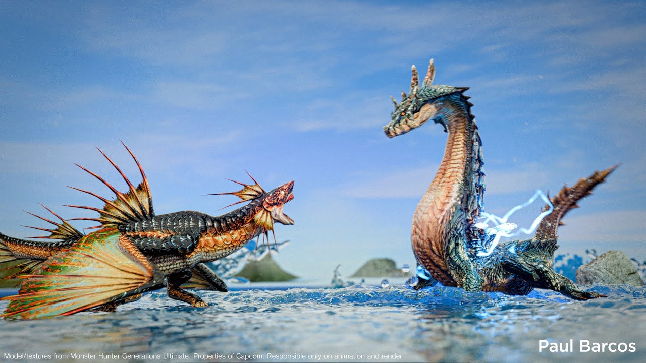 Lagiacrus vs Plesioth Turf War - Monster Hunter Animation