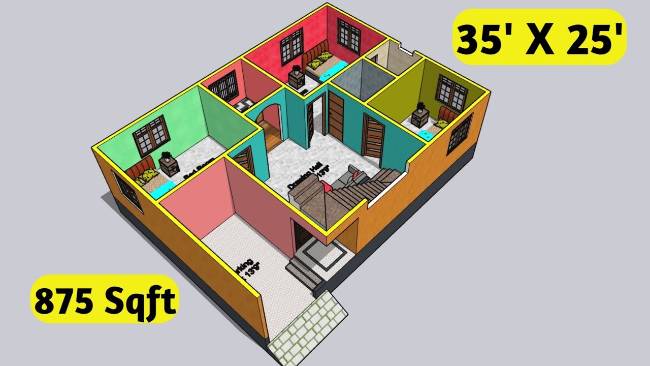 35x25 House Plan || 35 x 25 Ghar ka Naksha || 35x25 House design || 875 sqft