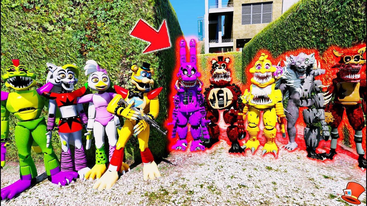 All TWISTED Animatronics VS All GLAM ROCK Animatronics! (GTA 5 Mods FNAF RedHatter)