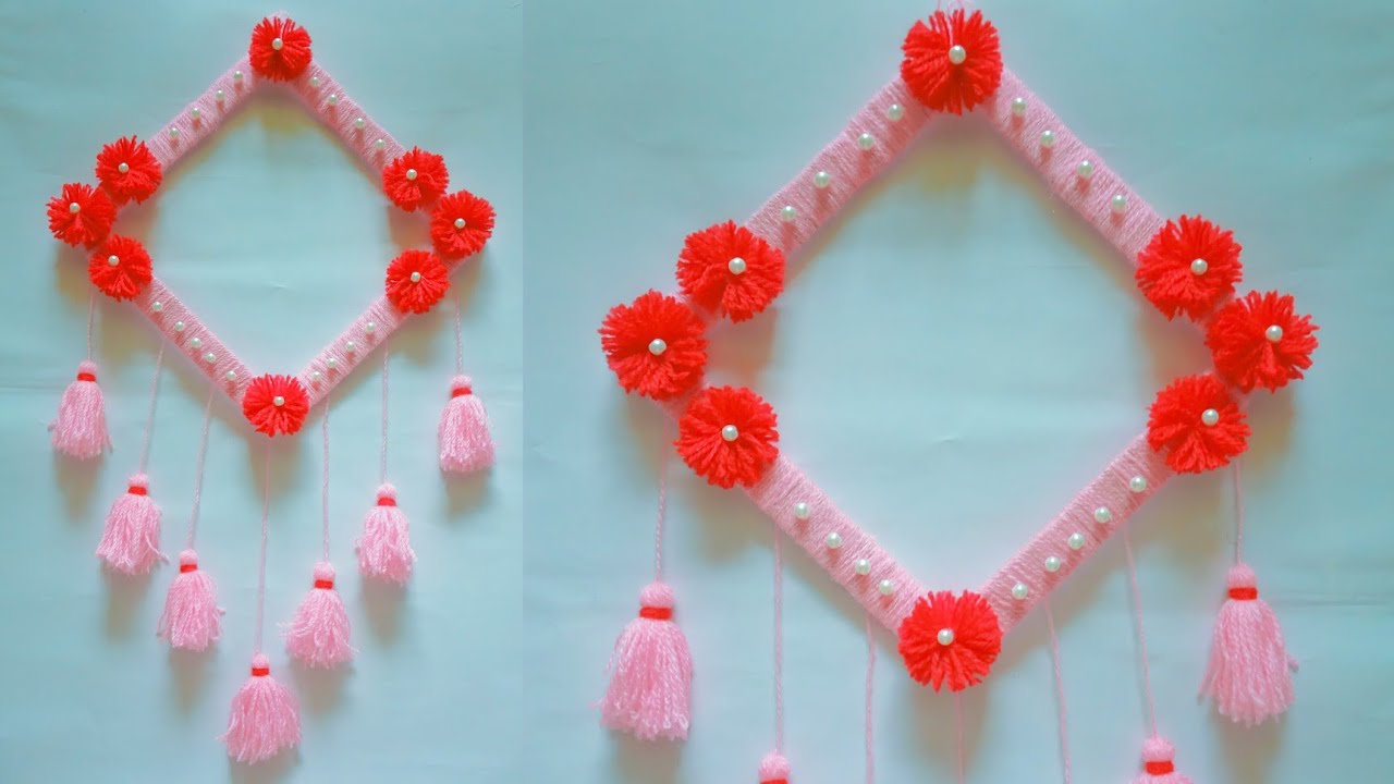 DIY woolen hanging | hiasan dinding cantik dari kardus bekas & benang wol | craft ideas | wall decor