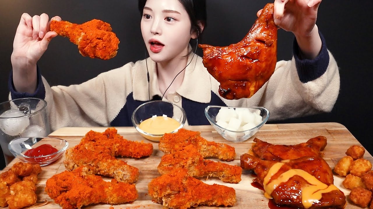 SUB)바삭파삭 황금올리브 레드착착에 자메이카 치킨 먹방!🍗🔥자극적인 치킨이 땡긴 날🌝(ft.오감볼) Chicken Mukbang Asmr