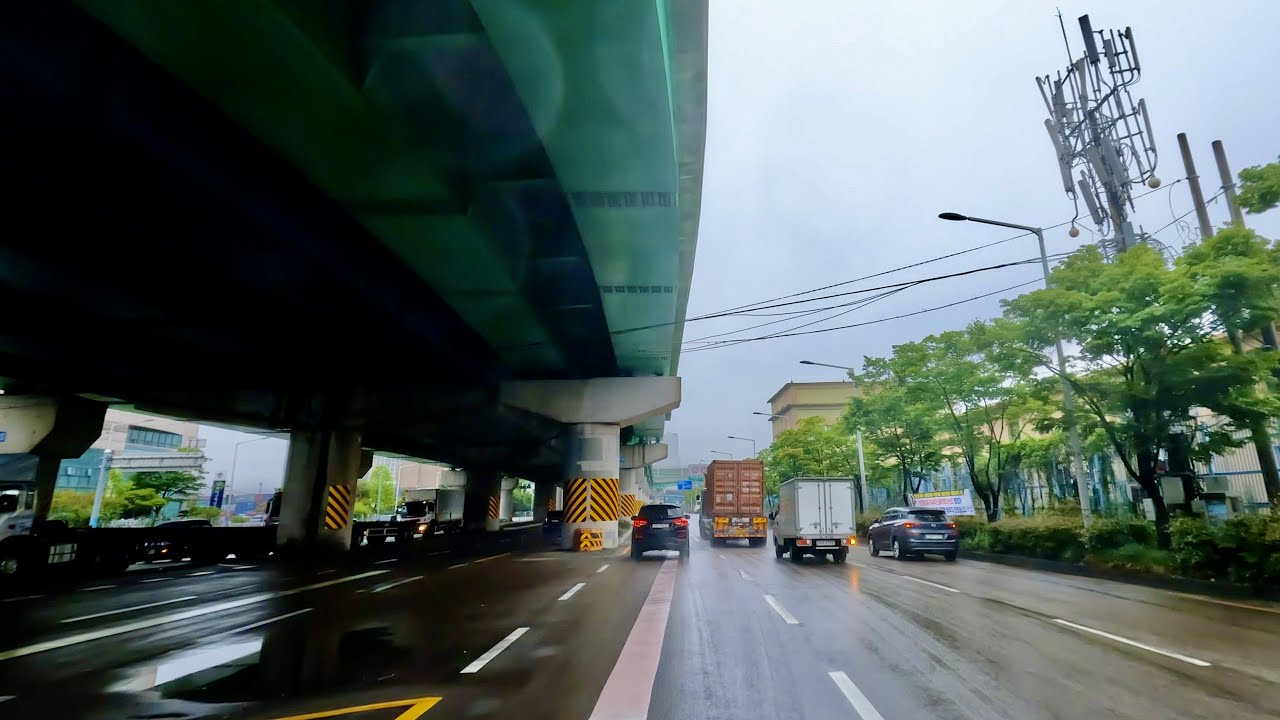 [4K] Blue rainy day Busan City Drive | Taejongdae - Busan Bridge - E-Mart Moonhyun | 83