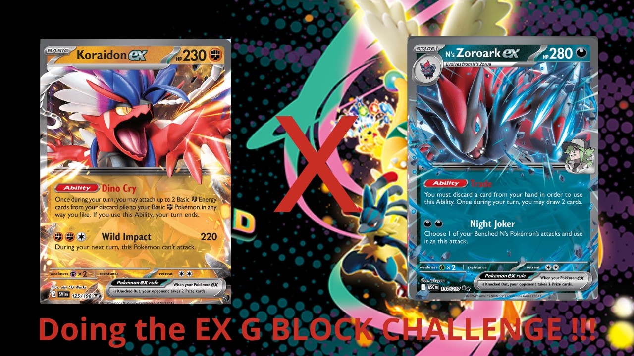 Doing the EX G BLOCK CHALLENGE !!! (Koraidon ex VS N's Zoroark ex) Pokémon TCG Live