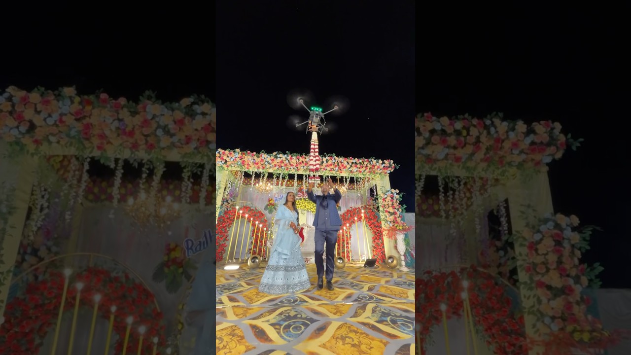 Drone with varmala entry #drone #wedding #reception