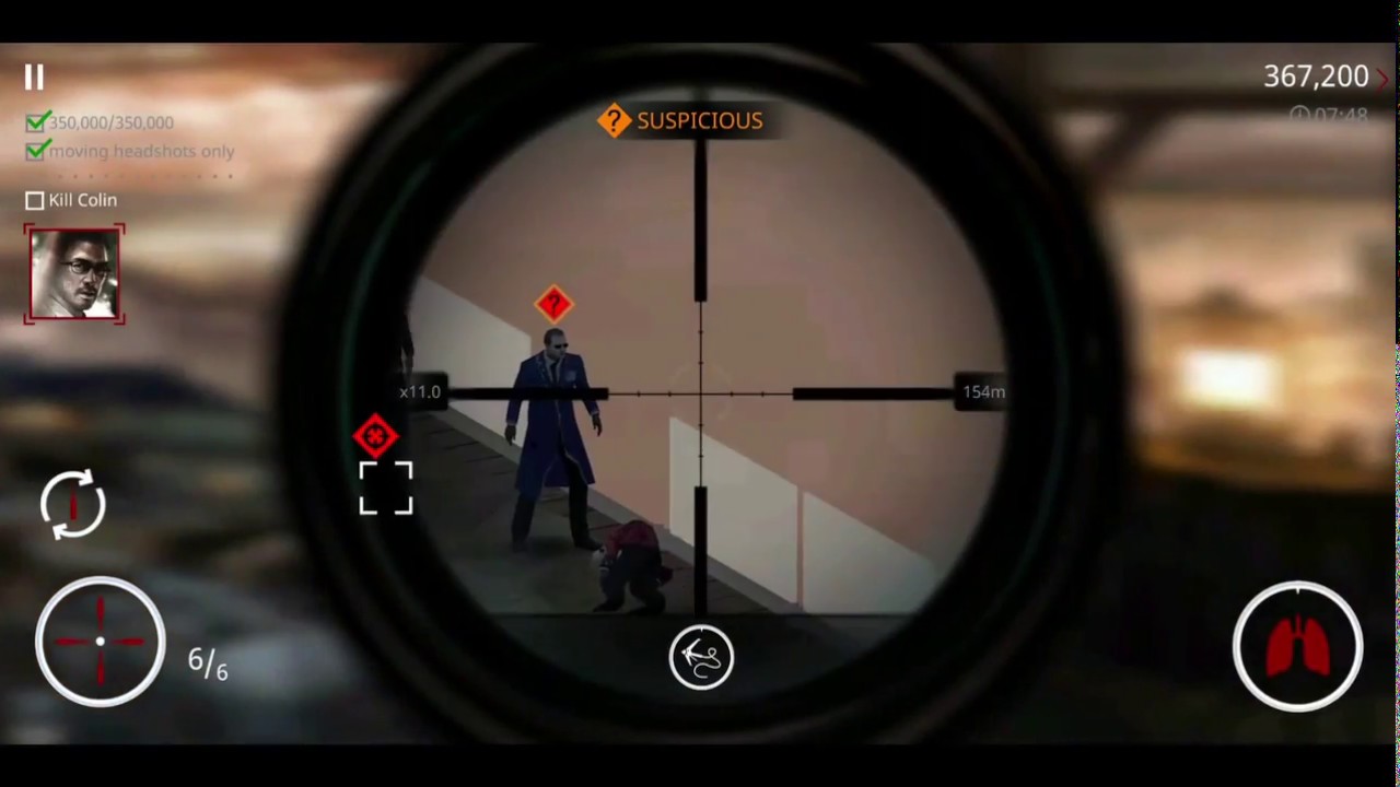 Get a score of 350,000 With only moving headshots - Hitman Sniper