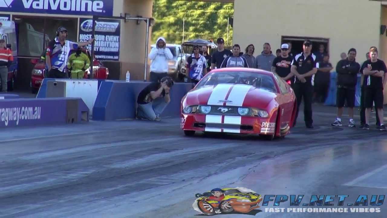 GAS MOTORSPORT TWIN TURBO V8 MUSTANG 5.98 @ 254 MPH SYDNEY DRAGWAY 16.8.2013