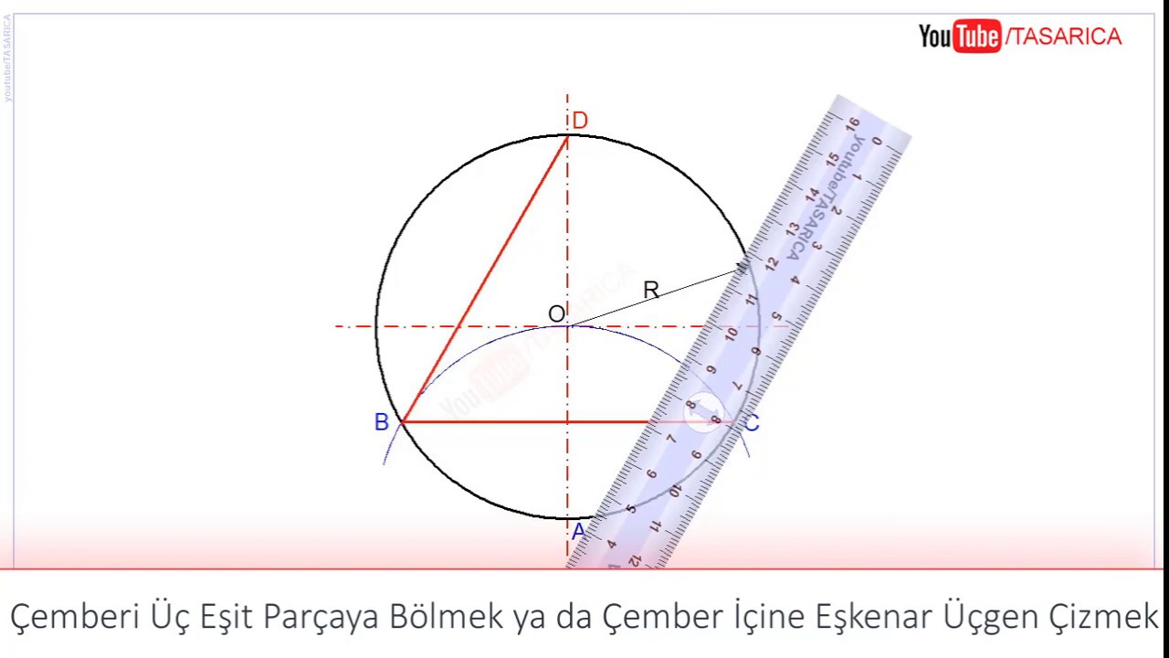 16- Çember İçine Eşkenar Üçgen Çizmek ya da Çemberi Üç Eşit Parçaya Bölmek► Renkli Teknik Resim