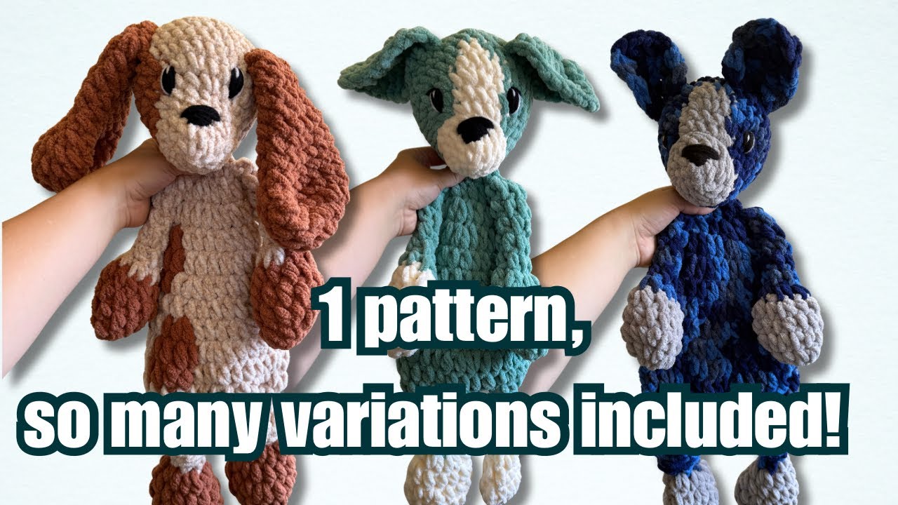 Crocheting 3 Paloma Puppy loveys 🐶 | Pattern by Mama Made Minis with Ears, Face and Color Variations