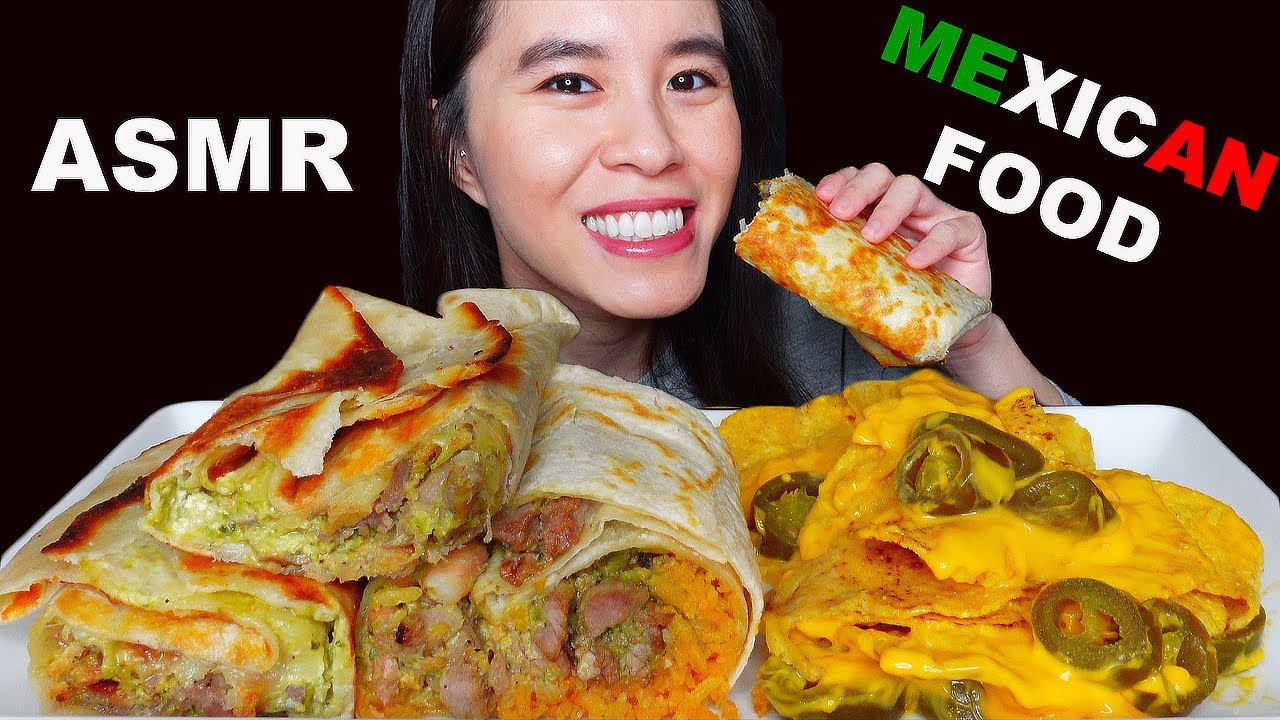 ASMR MEXICAN FOOD BURRITO, QUESADILLA, NACHOS MUKBANG  먹방 (No Talking) EATING SOUNDS | Rossikle ASMR