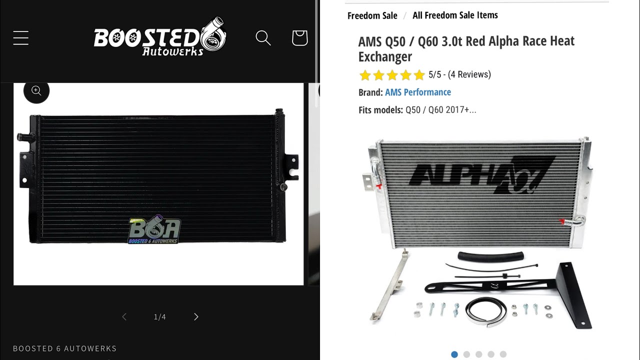 B6A RACE HEAT EXCHANGER VS AMS RACE HEAT EXCHANGER Q50/Q60 3.0T VR30