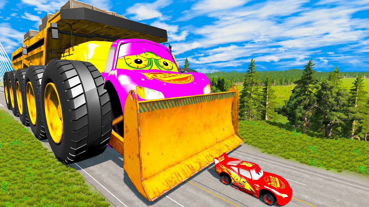 Giant ROCK DUMP TRUCK McQueen Eater VS Cars Lightning McQueen Escape Monster Beamng Drive #11