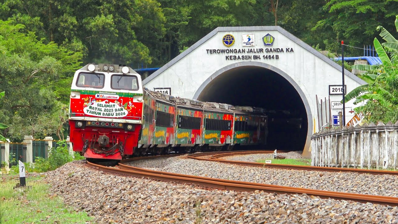 KERETA API PANJANG‼️ MENEMUKAN 34 KERETA API NGEBUT DI TEROWONGAN JEMBATAN DAN PERLINTASAN