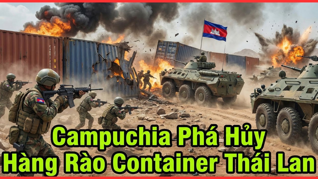 Campuchia Quyết Giành Lại Đất: Hàng Rào Container Thái Lan Bị Phá Hủy Hoàn Toàn.