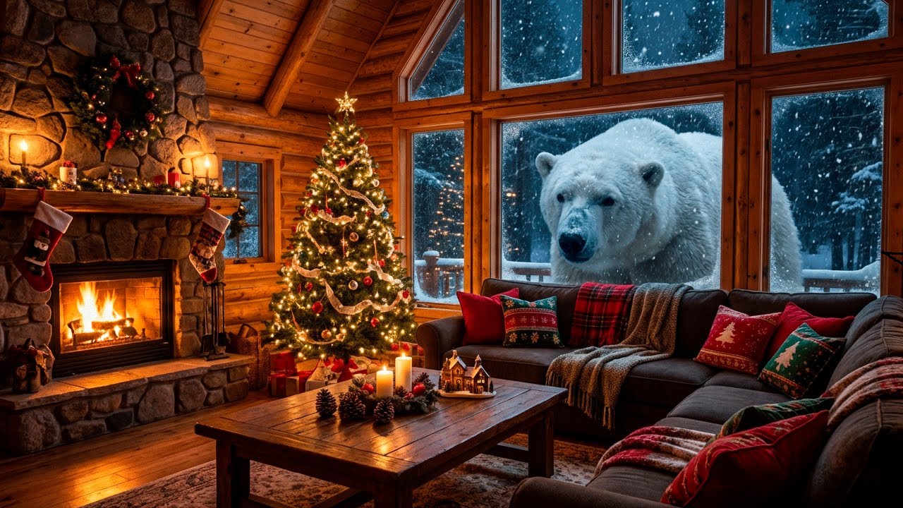 Cozy Christmas Fireplace with Soft Music🎄 Snowy Christmas Ambience for Sleep & Relaxation
