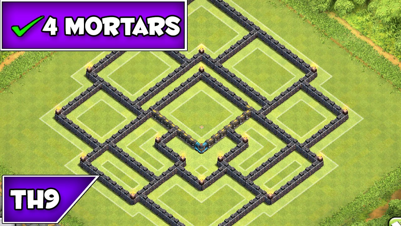 Clash of Clans - BEST TOWNHALL 9 TROPHY BASE w/ 4th Mortar