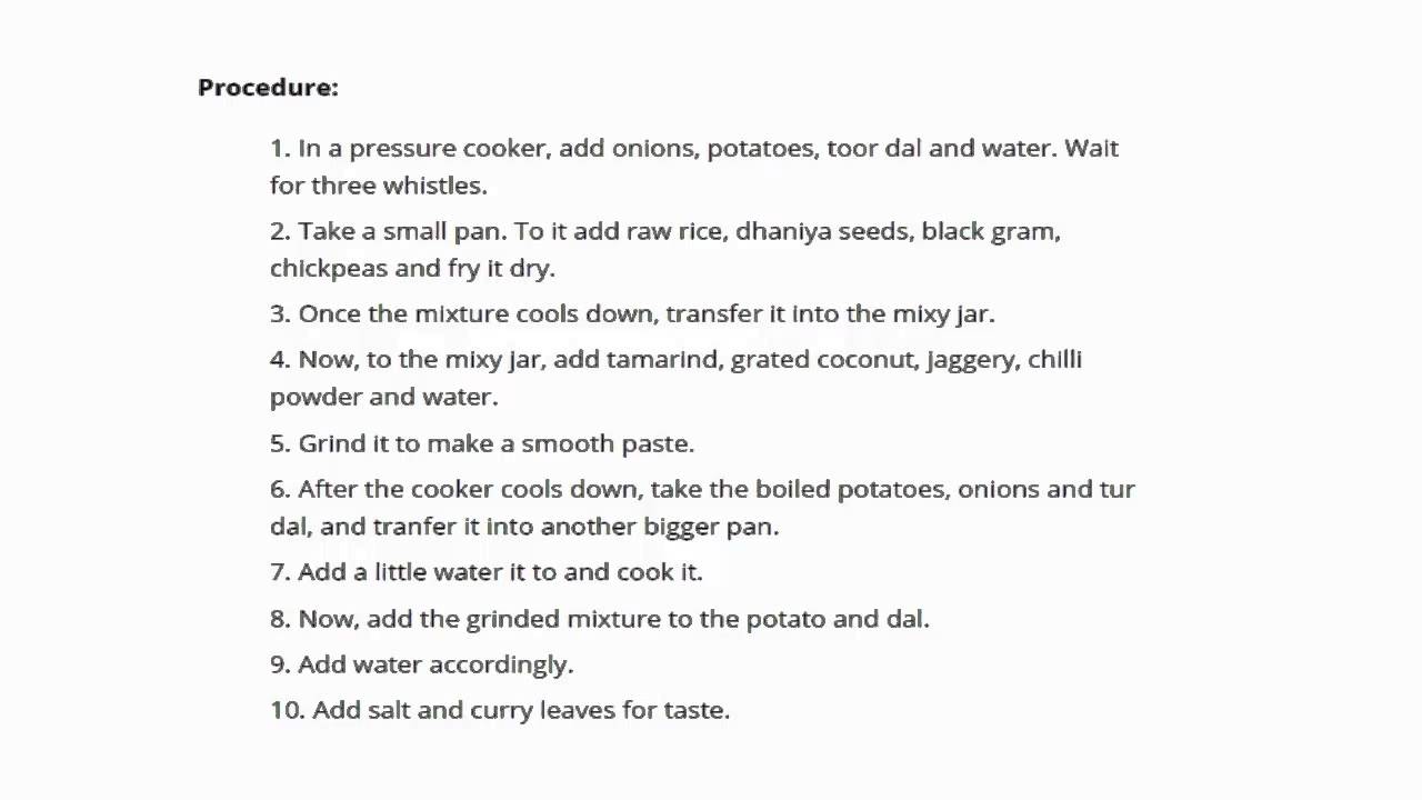 Potato Onion Sambar Recipe