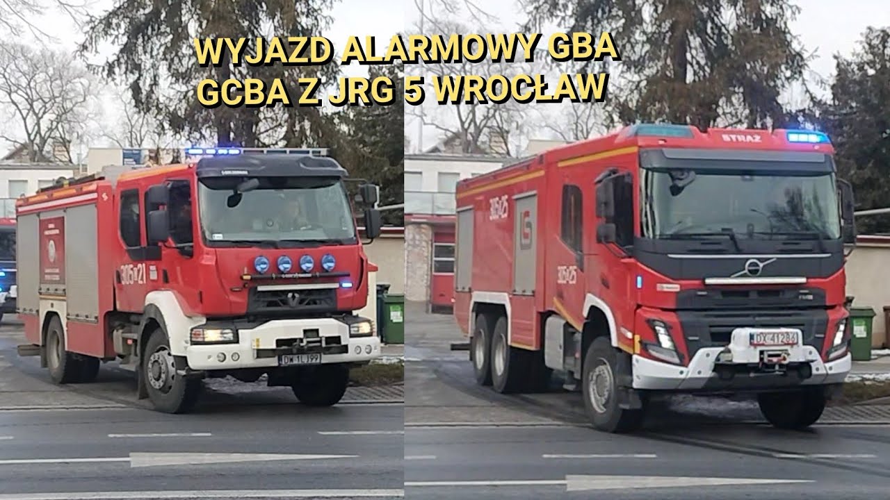 (HIT) Wyjazd alarmowy GBA GCBA do alarmu z monitoringu JRG 5 Wrocław 
