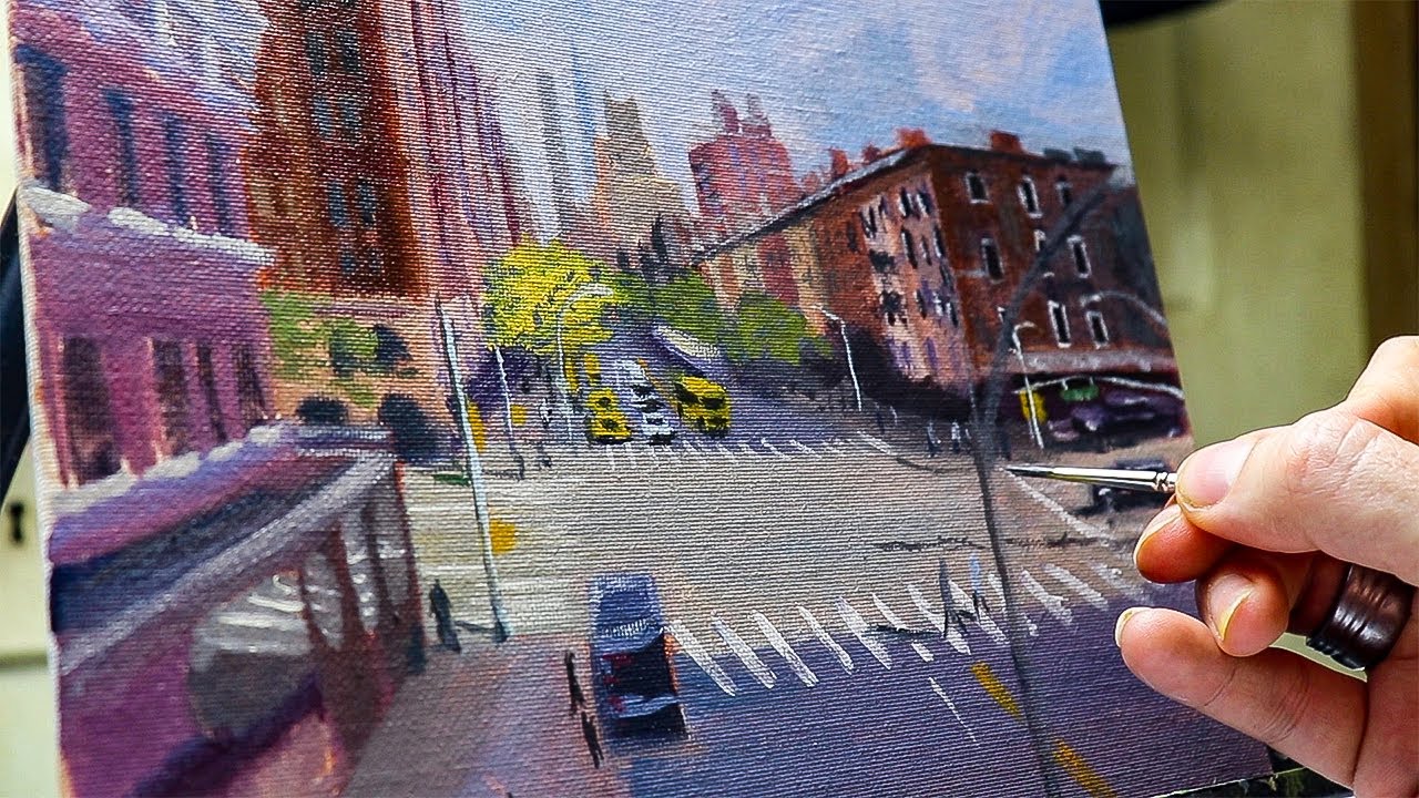 Real-time Cityscape Painting SILENT | Easy Street Scene Painting Lesson Acrylic, Oil