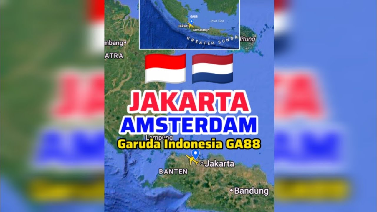 Маршрут рейса из Джакарты в Амстердам авиакомпании Garuda Indonesia GA88 | 🇮🇩➡️🇳🇱 | Boeing 777-300ER