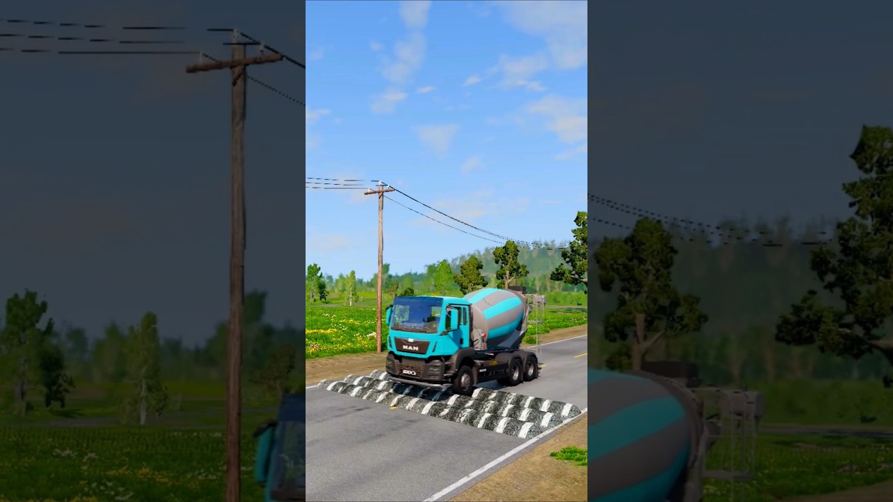 Cars & Mix Buses and mixer truck vs speed bumps - #10