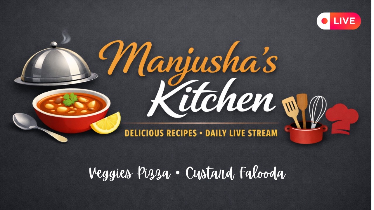 Veggies Pizza & Custard Falooda Recpe | Manjusha's Kitchen is Live