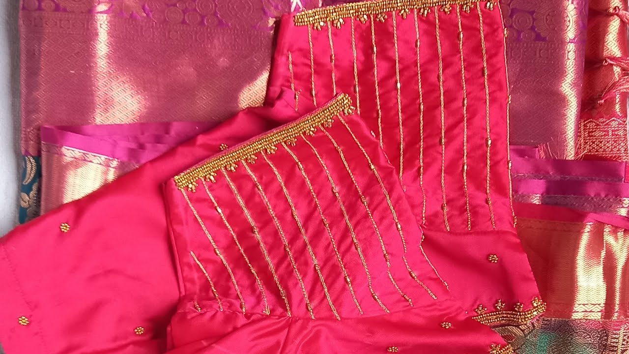 Cut beads straight line blouse makings Videos @RupaAariwork