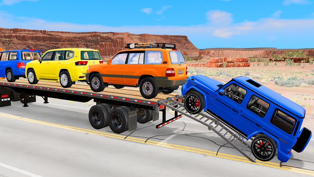 Flatbed Truck McQueen | Transportation with Truck - Pothole vs Car #54 | BeamNG.Drive Gameplay