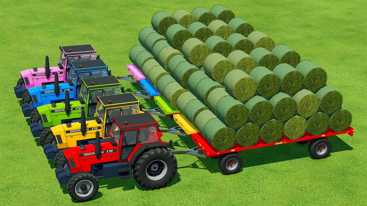 CUT GRASS, SPREAD AND MAKE BALES WITH TORPEDO TRACTORS AND KRONE MOWER - Farming Simulator 22