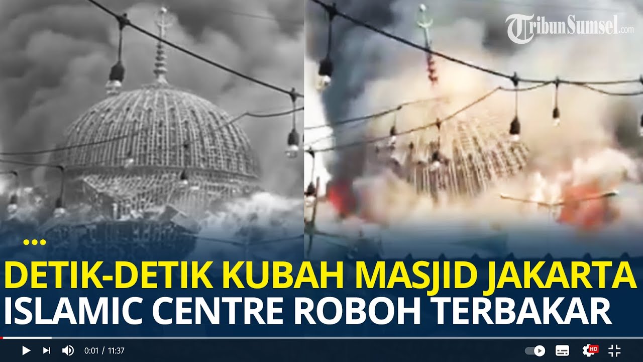 Detik-detik Kubah Masjid Jakarta Islamic Centre di Jakarta Utara Roboh setelah Hangus Terbakar