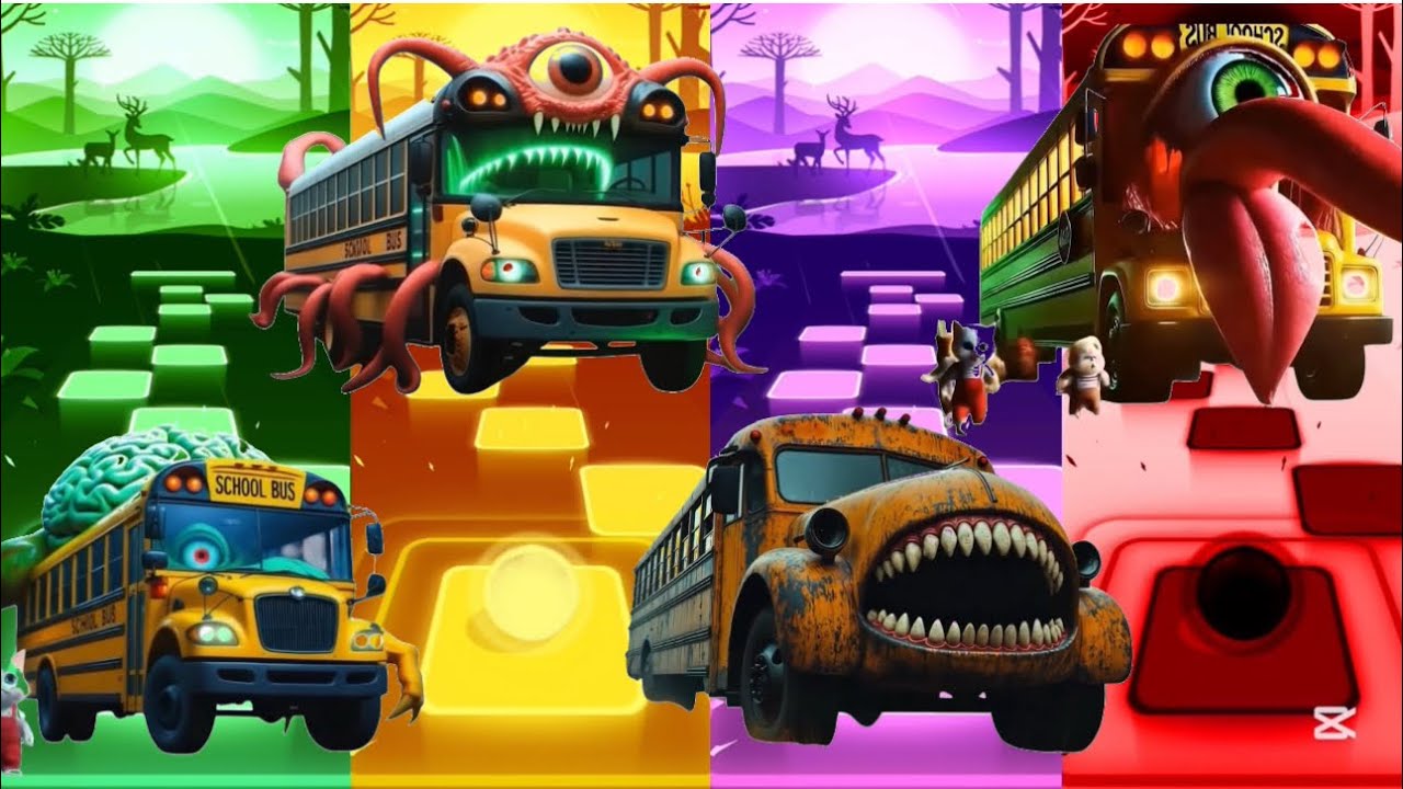 Tiles Hop-SCHOOL BUS MONSTER VS KITTEN 🆚 SCHOOL BUS MONSTER 🆚Coffin Dance 