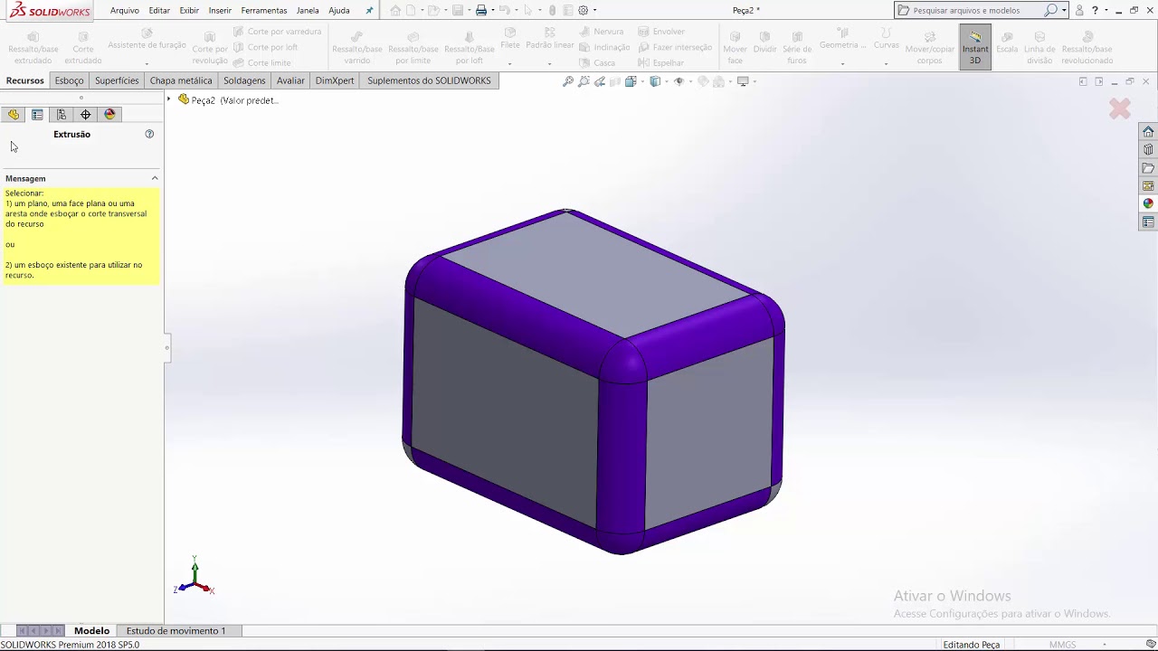 Aula 345 - Aula Personalizar Área de trabalho e Ferramentas - Solidworks - Marcelo Pereira