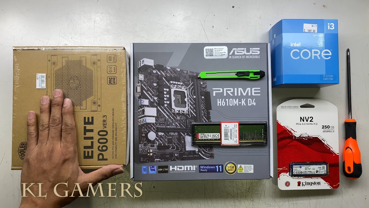 intel Core i3 12100 ASUS PRIME H610M-K D4 Kingston NV2 NVMe SSD Aero Cool Desktop PC Build
