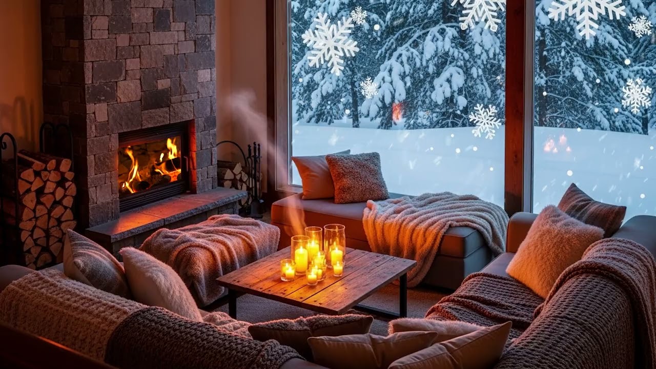 4K Snowy Cabin with Fireplace ❄️🏡 | Peaceful Piano for Study, Work & Anxiety Relief