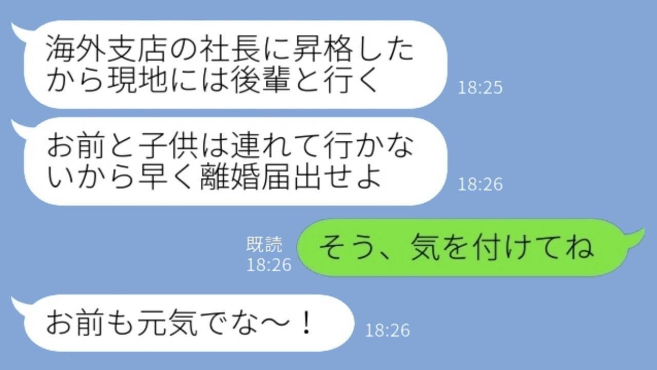 【LINE】海外支店の社長に昇格した途端に離婚届けを突き付けてきた夫「現地には後輩の若い子と行くからw」私「そう、気を付けてね」→呆れた嫁が速攻で離婚届を出してきた結果www
