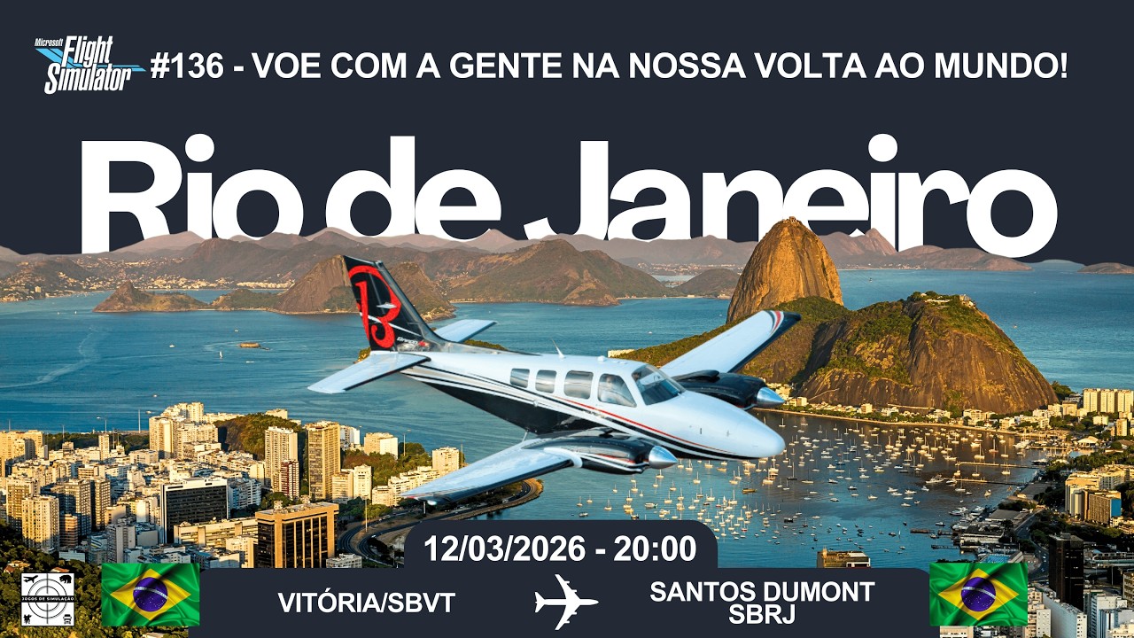 ✈️Live Volta ao Mundo MSFS 2020 | 🛫 Vitória/SBVT p/ 🛬 Santos Dumont/SBRJ | Rede Multiplayer🌐