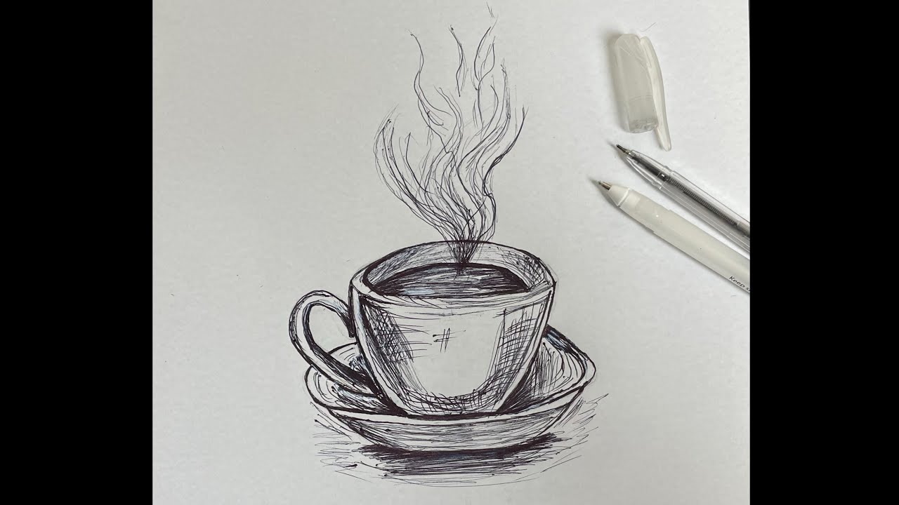 Easy line Sketch  of A Cup and Saucer☕️|Step by Step|Sketching by The Creative Garden 