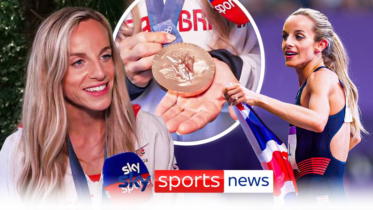 Team GB's Georgia Bell reacts to claiming bronze at Paris Olympics in the 1500m