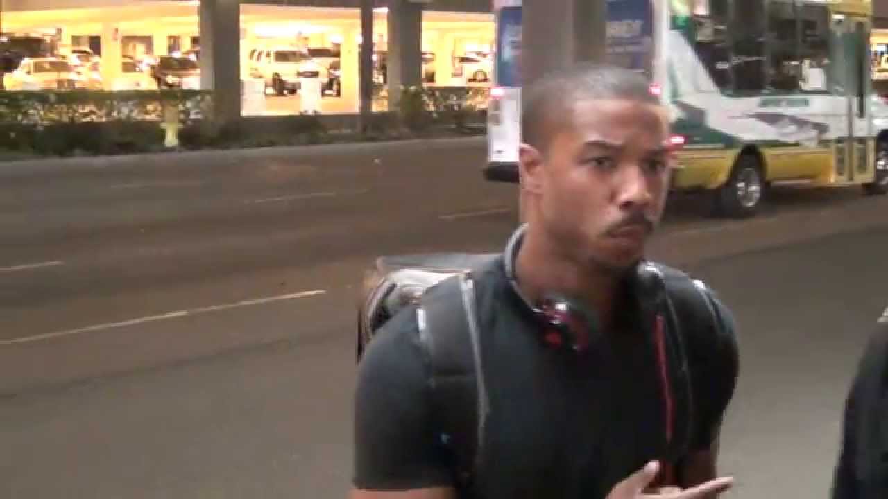Michael B  Jordan  greets fans at LAX Airport