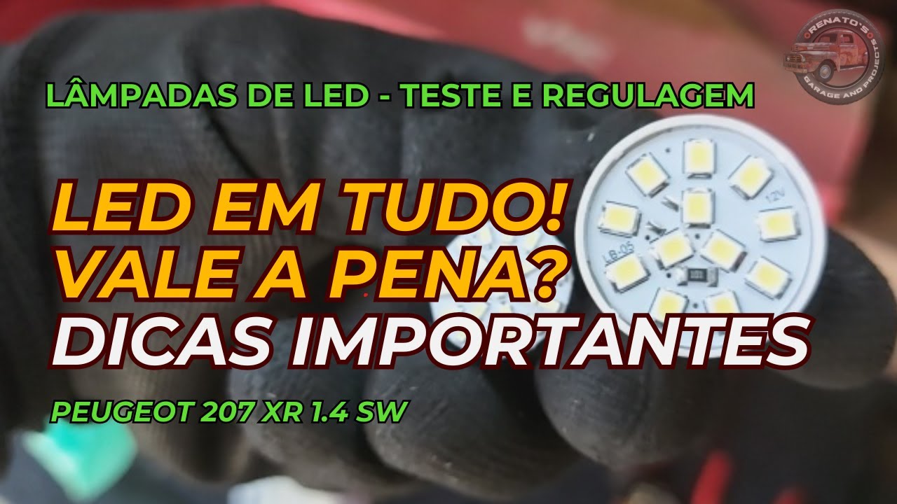 Lâmpadas de LEDs no Peugeot 207: Teste Completo em Lanternas, Faróis H7 e Regulagem! (V051)