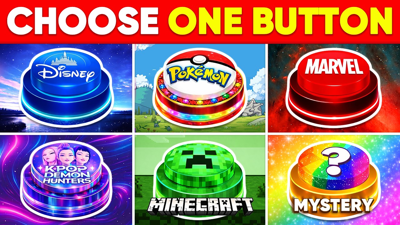 Choose One Button: 🏰 Disney, ⚡ Pokémon, 🦸 Marvel, 🎤 KPOP Demon Hunters, ⛏️ Minecraft, or ❓ Mystery