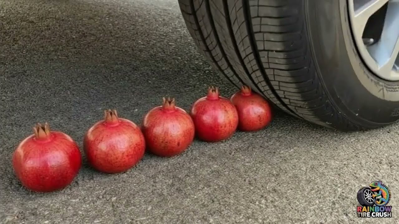 🍓 Funny Crushing Experiment Fruits vs Car! Crushing Pomegranate, Coconut & Cake with Car! 💦