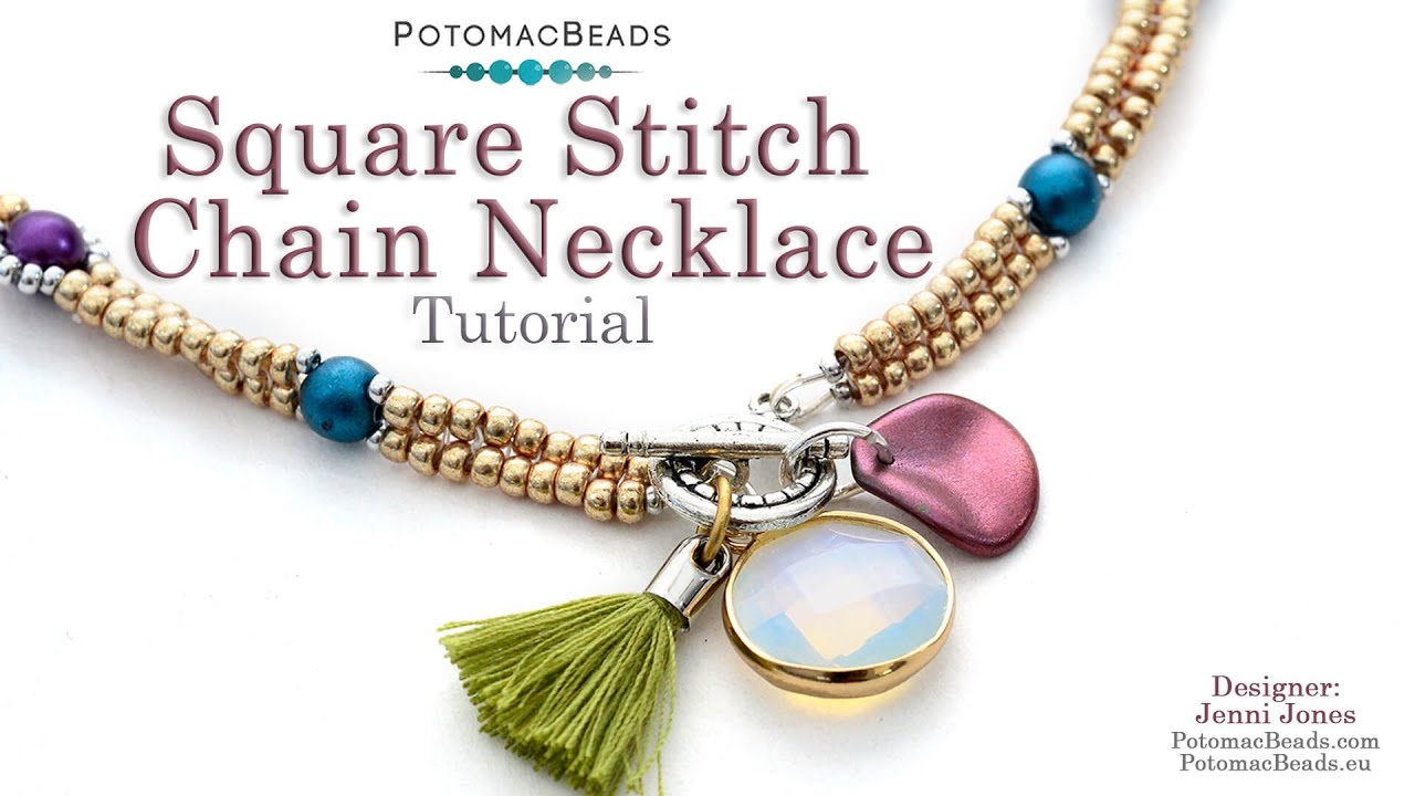 Square Stitch Chain Necklace - DIY Jewelry Making Tutorial by PotomacBeads