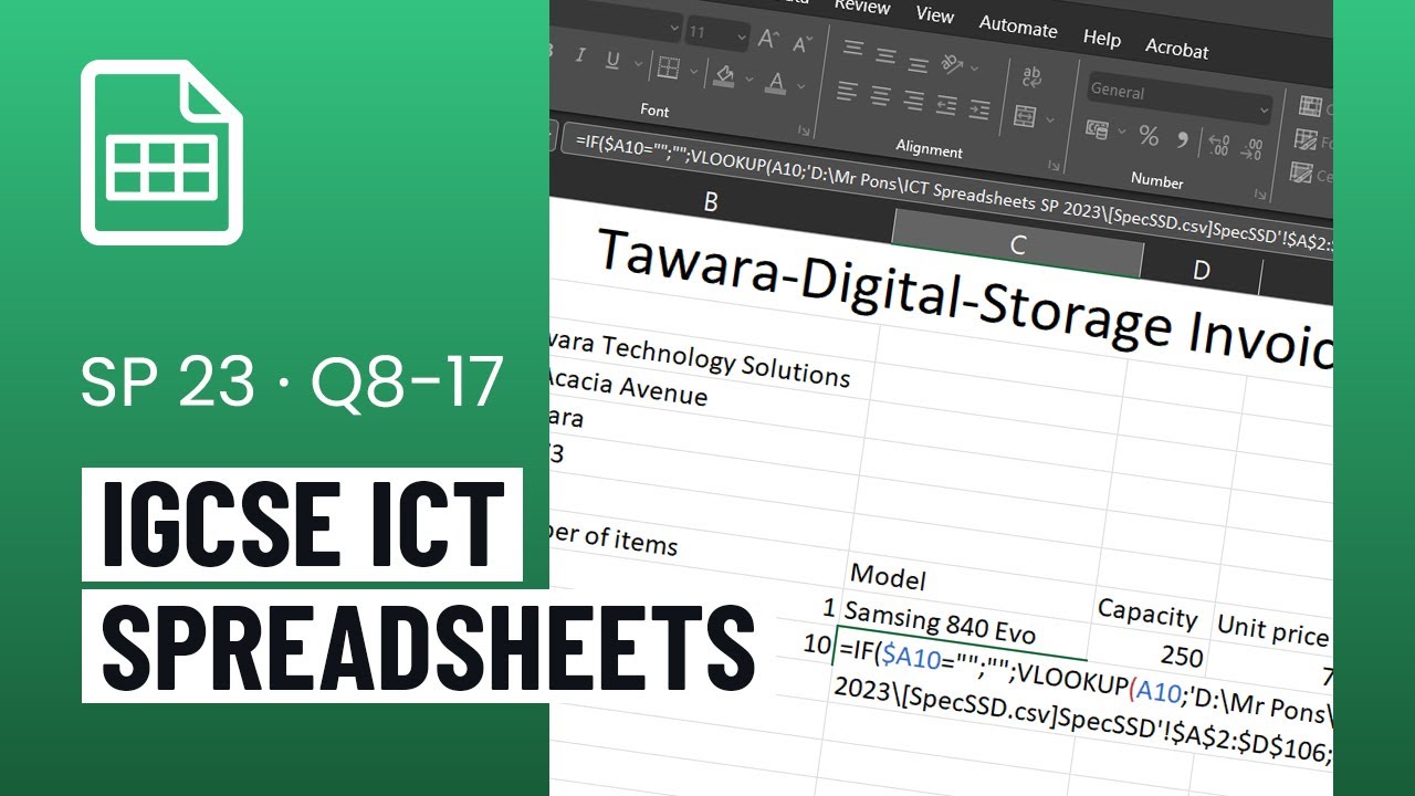 IGCSE ICT Excel Spreadsheets Practical Exam Task - Specimen Paper 3 2023 (0983/0417)